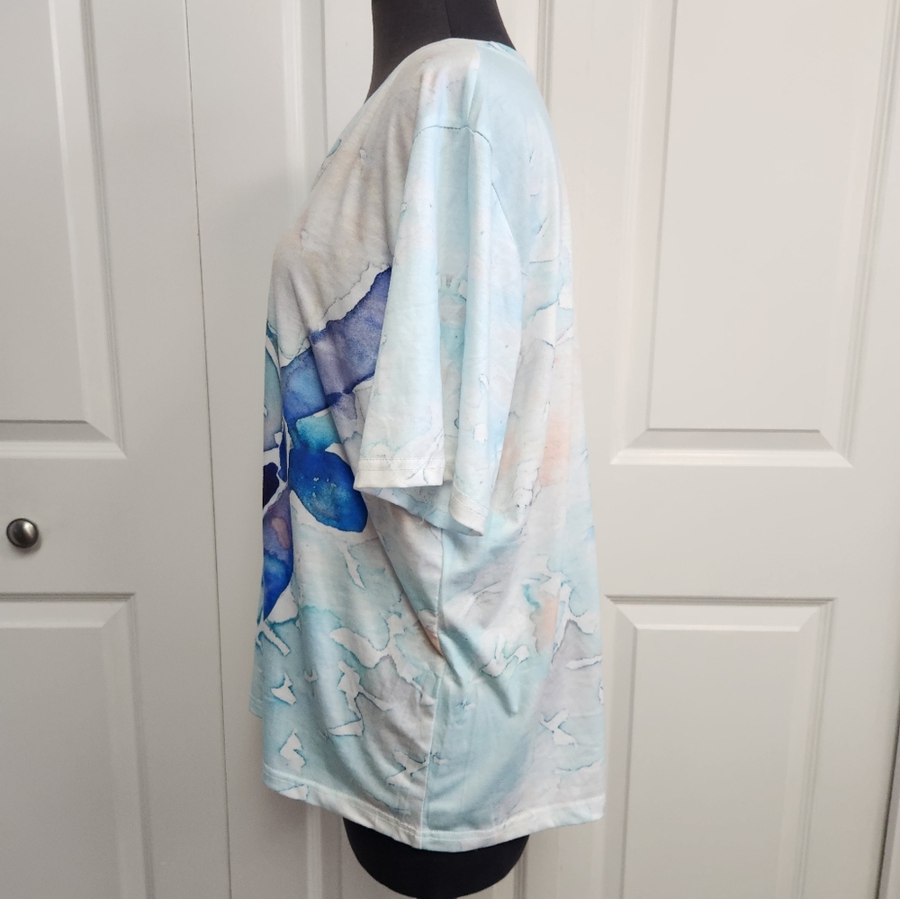 NWOT Women's XXL Blue Turtle Print Top - Picture 4 of 5